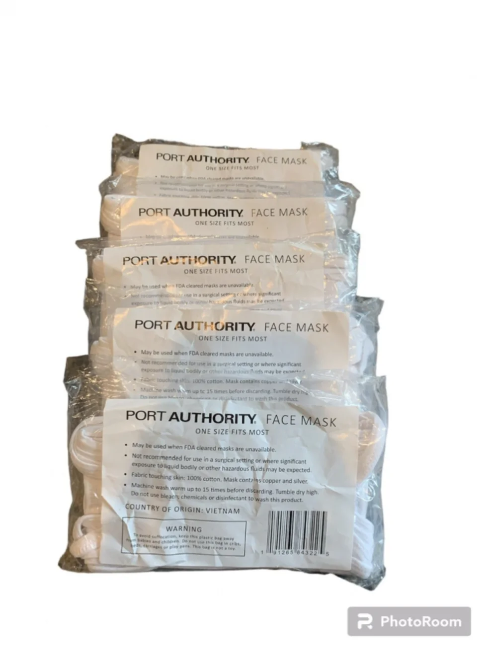 Port Authority Face Mask Unisex Reusable Washable Cotton White 25 (5-5-Packs)